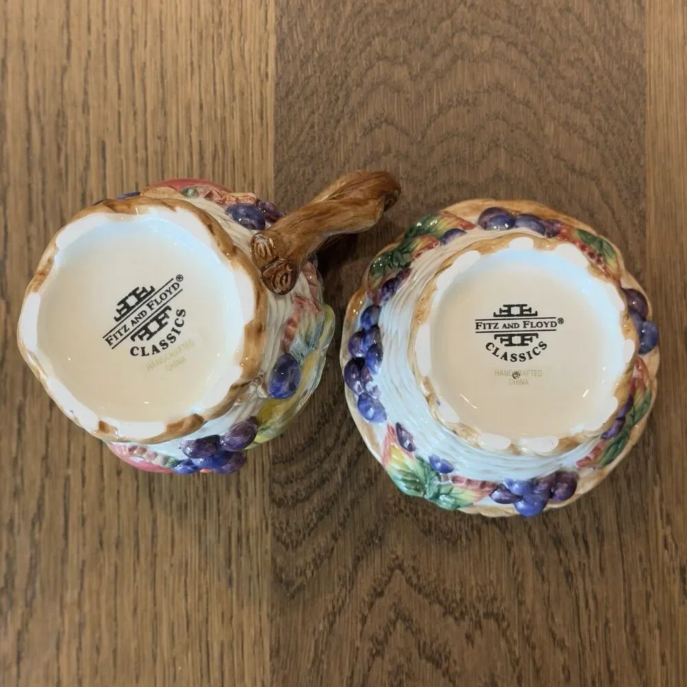 Fitz and Floyd Autumn Bounty Harvest Heritage Sugar Creamer Set W/Lid Spoon Box